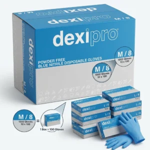 Dexipro blue nitrile gloves bulk case quantity of 10 boxes total 1000 gloves