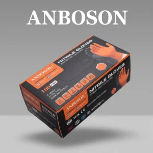 Anboson heavy duty orange diamond textured nitrile gloves 8mil 10mil box of 100