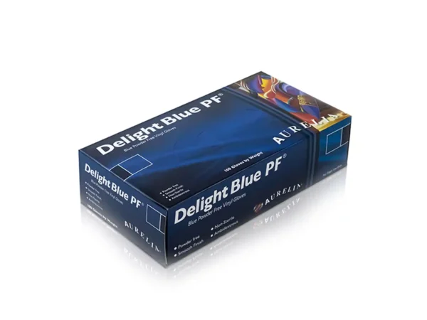 Delight Blue PF V1 Aurelia Delight Blue Powder Free Vinyl Gloves (Box / Case)